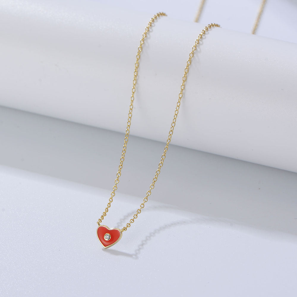Girl Small Fresh Love Heart Pendant Necklace S925 Sterling Silver Colored Epoxy