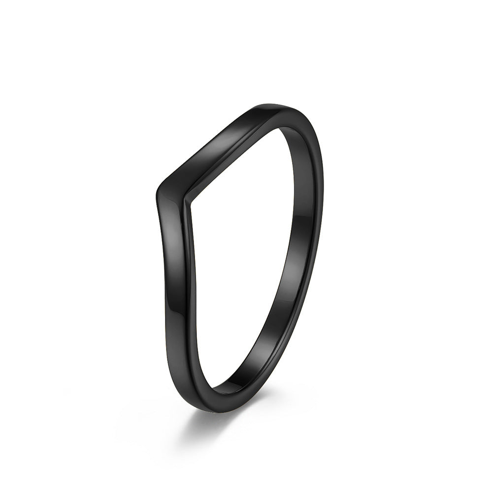 Planderful Titanium Steel Ring For Women Minimalist Plain Band With Geometric Heart Accent Glossy Finish