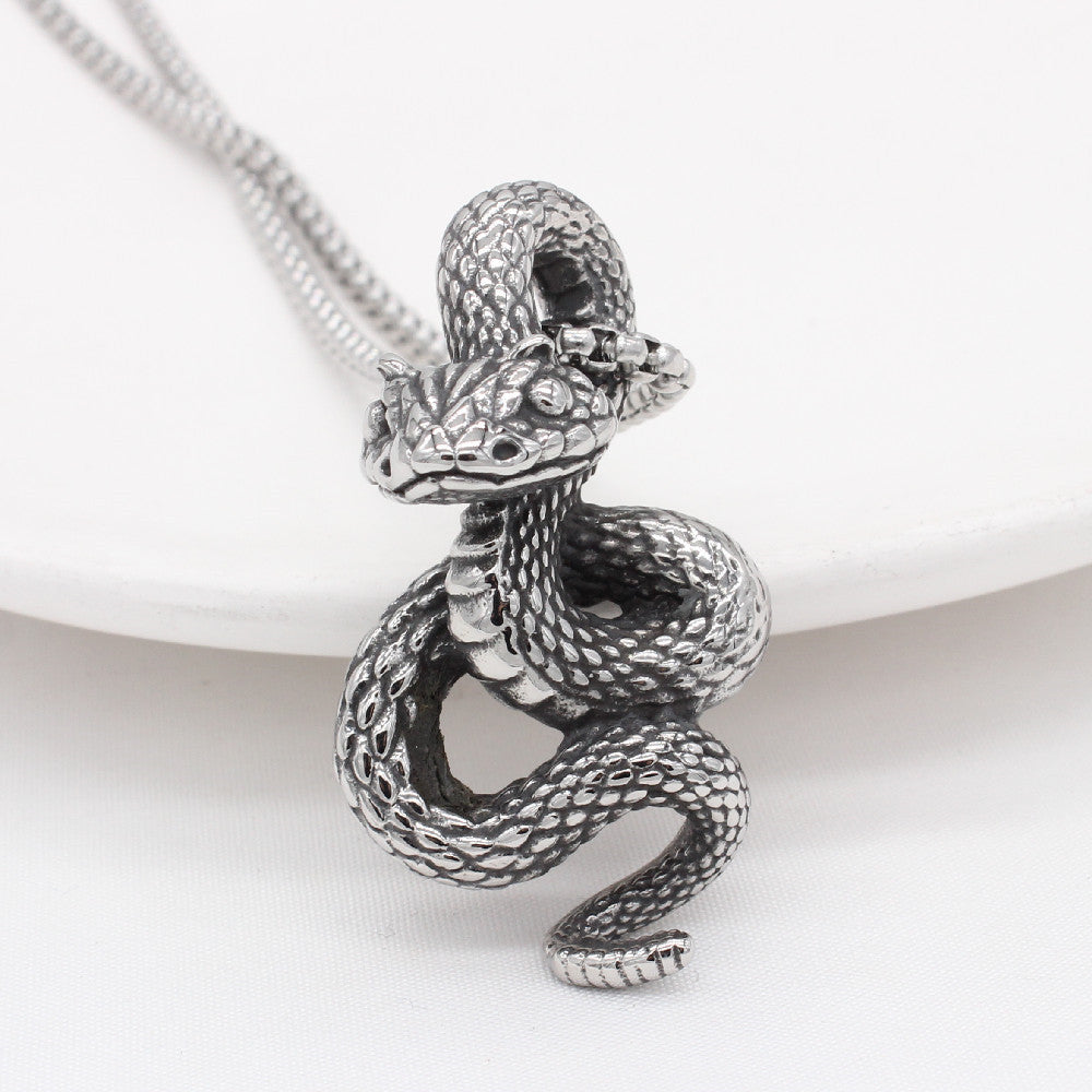 Personalized Retro Snake Pendant for Men in Titanium Steel - European and American Style Wholesale Jewelry