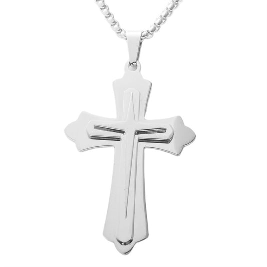 Men's Trendy Retro Titanium Steel Cross Pendant Necklace
