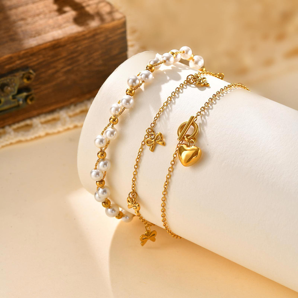 Cross Heart Gold-Plated Stainless Steel Bracelet
