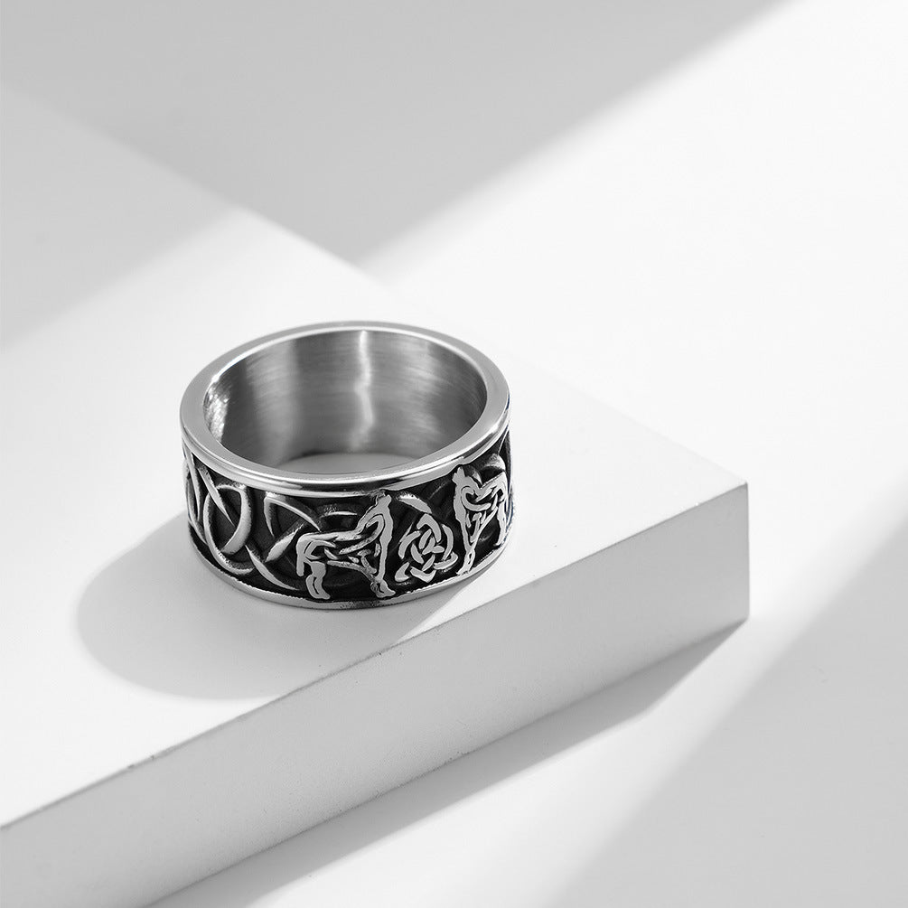 Planderful Viking Ring For Men Titanium Steel Celtic Knot Wolf Design Durable Retro Jewelry