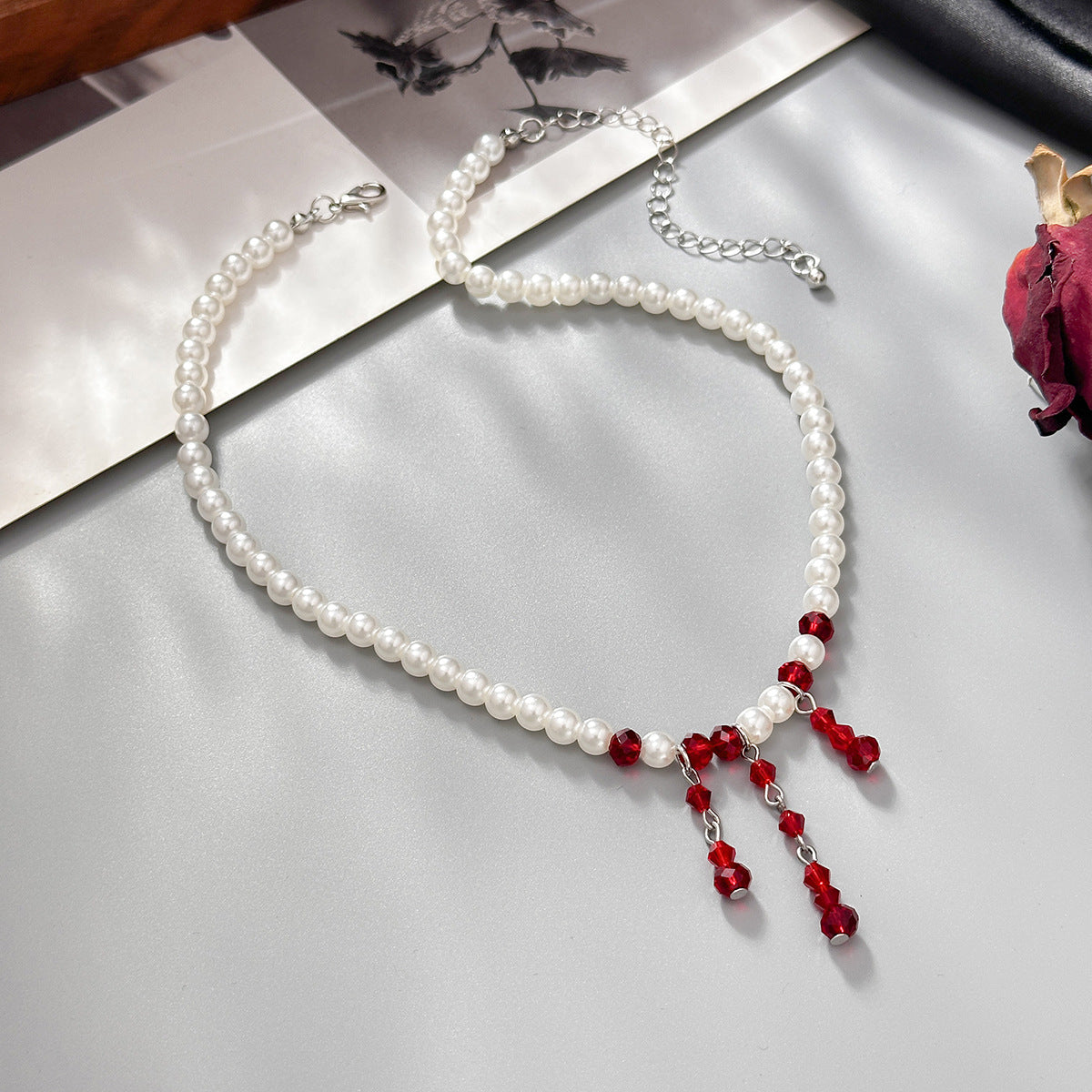 Gothic Pearl Blood-Drip Collarbone Necklace
