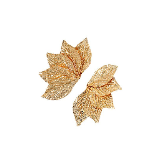 Luxurious Metal Fan-Shaped Leaf Stud Earrings - Vienna Verve Collection