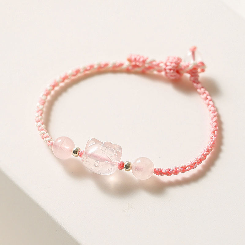 Pure Crystal Kitty Handwoven Sterling Silver Bracelet with Delicate Design