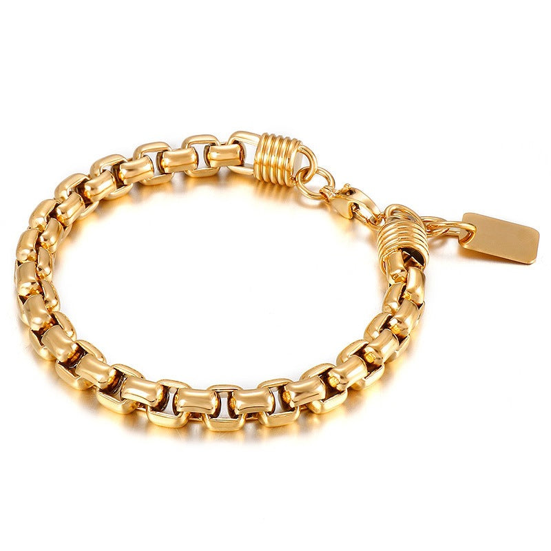 Punk Style Men's Stainless Steel Square Pearl Bracelet – Men's Titanium Steel Design