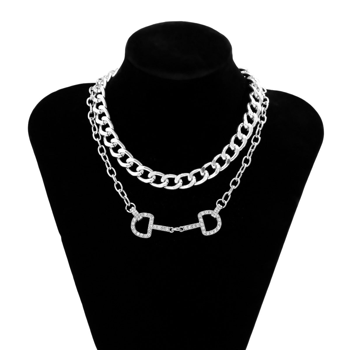 Planderful Vienna Verve D Shaped Zircon Necklace For Urban Streetwear Fans Bold Double Layer Hip Hop Chain