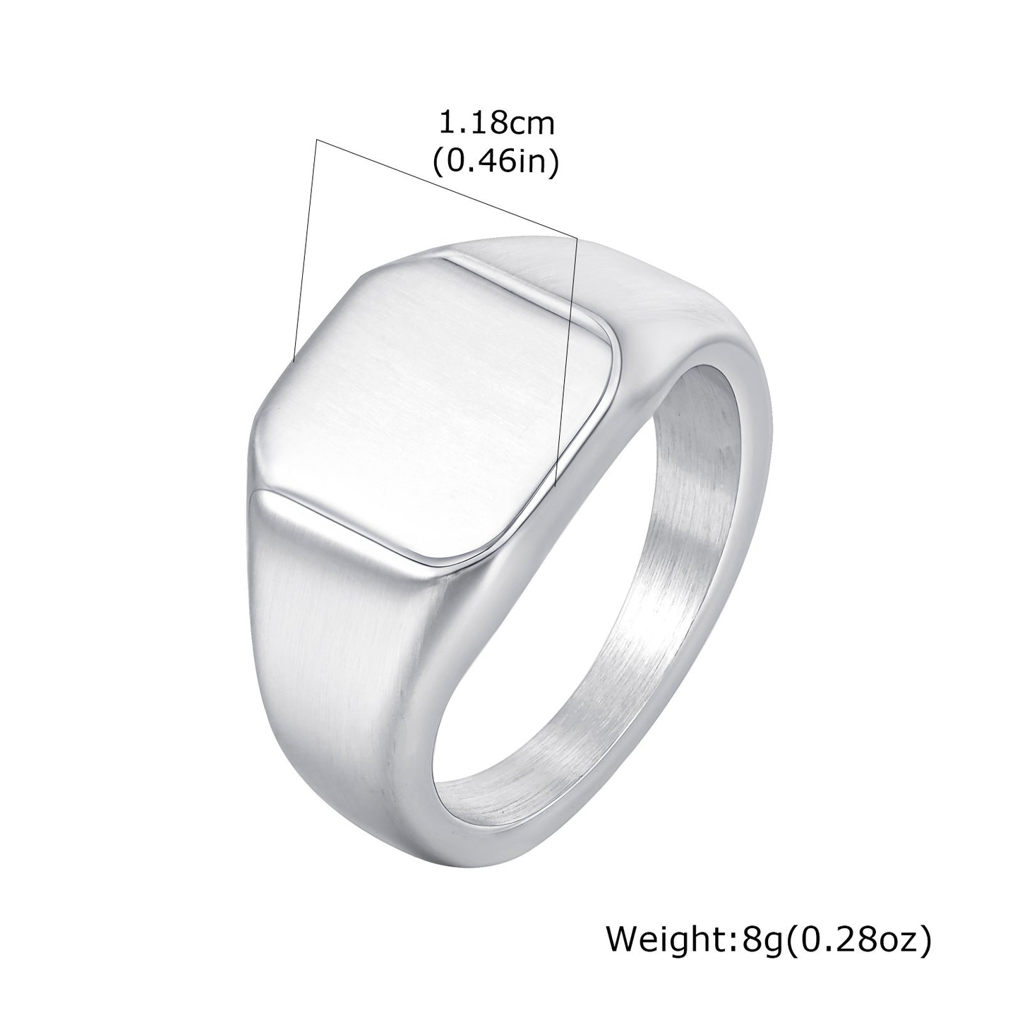 Men Titanium Steel Sanded Square Seal Ring Fashion Jewelry