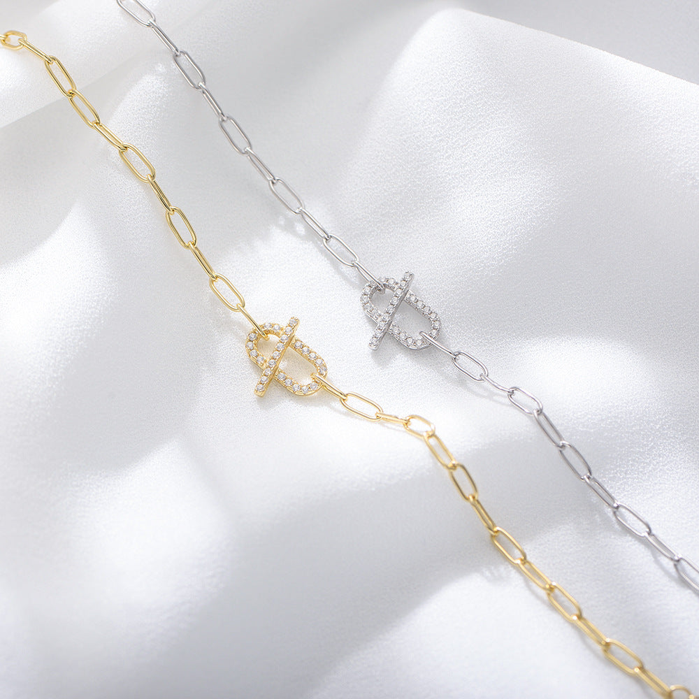S925 Sterling Silver Bracelet Geometric Ring Micro-Inlaid Zircon Chain Bracelet Silver Chain Decoration