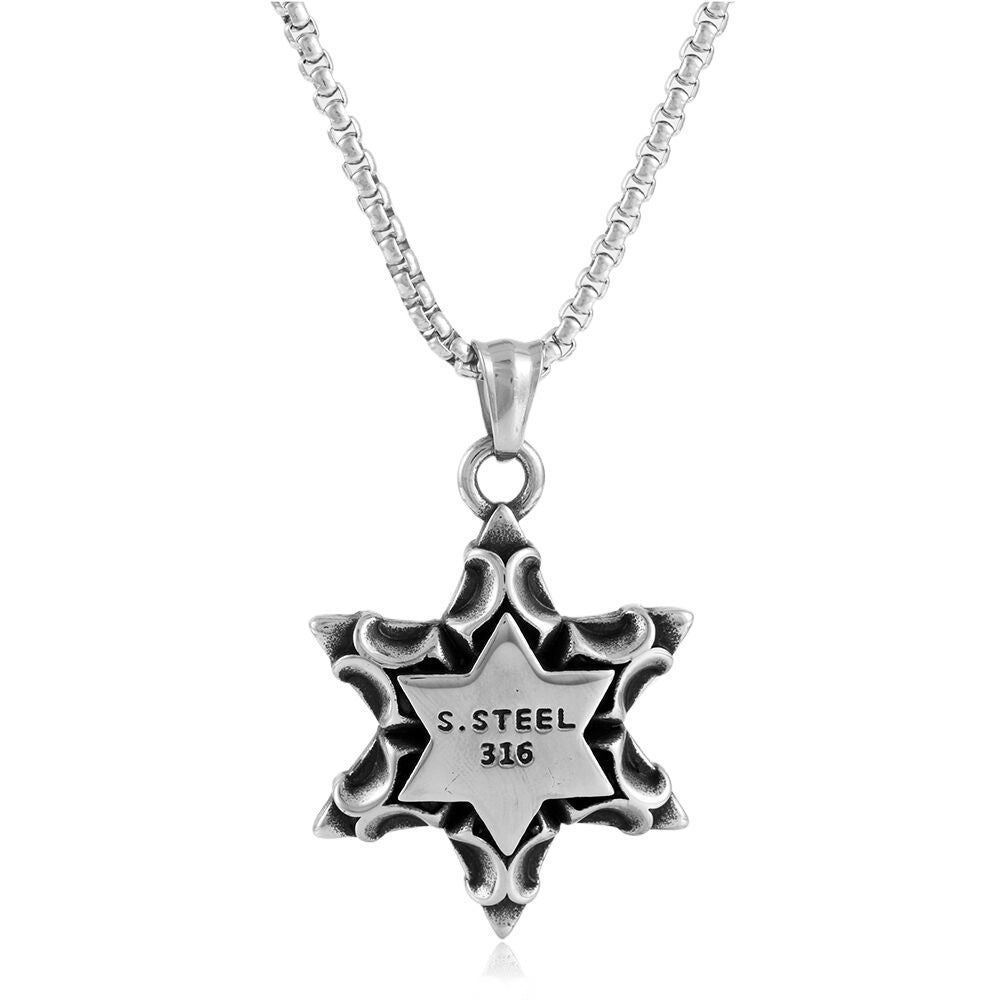 European And American Titanium Steel Red Zircon Hexagram Pendant