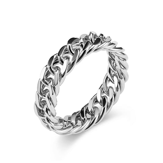 INS Cold Neutral Wind Titanium Steel Mirror Polished Cuban Chain Ring for Men