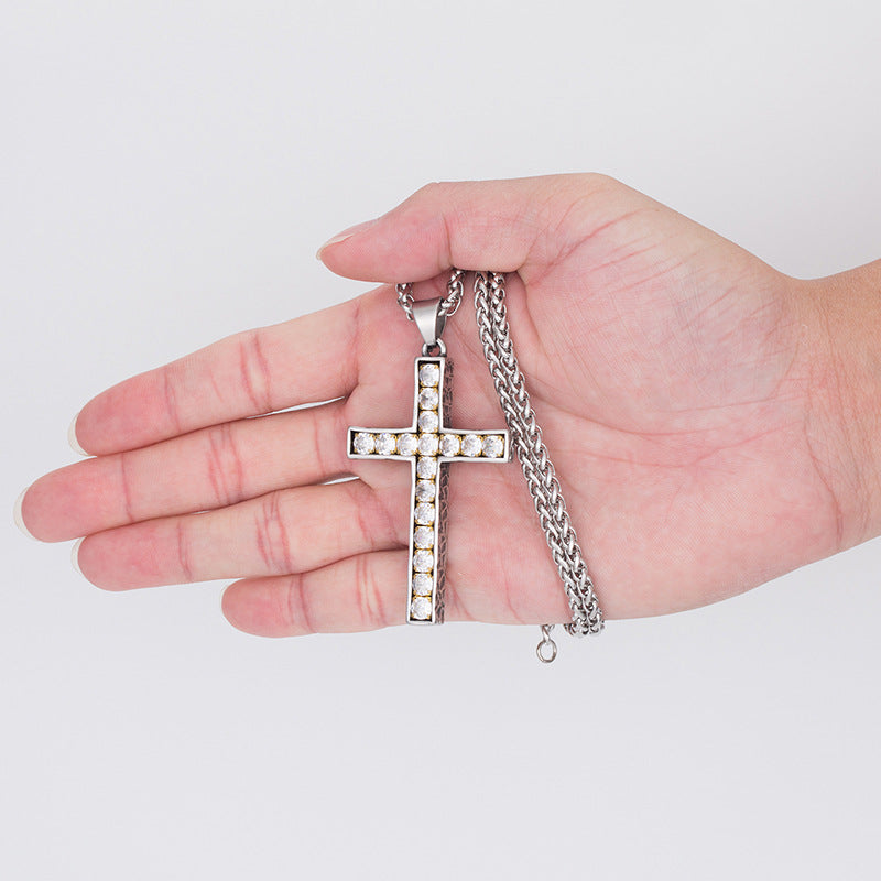 Zircon Necklace – Statement Unisex Cross Pendant Necklace In Stainless Steel For Everyday Style