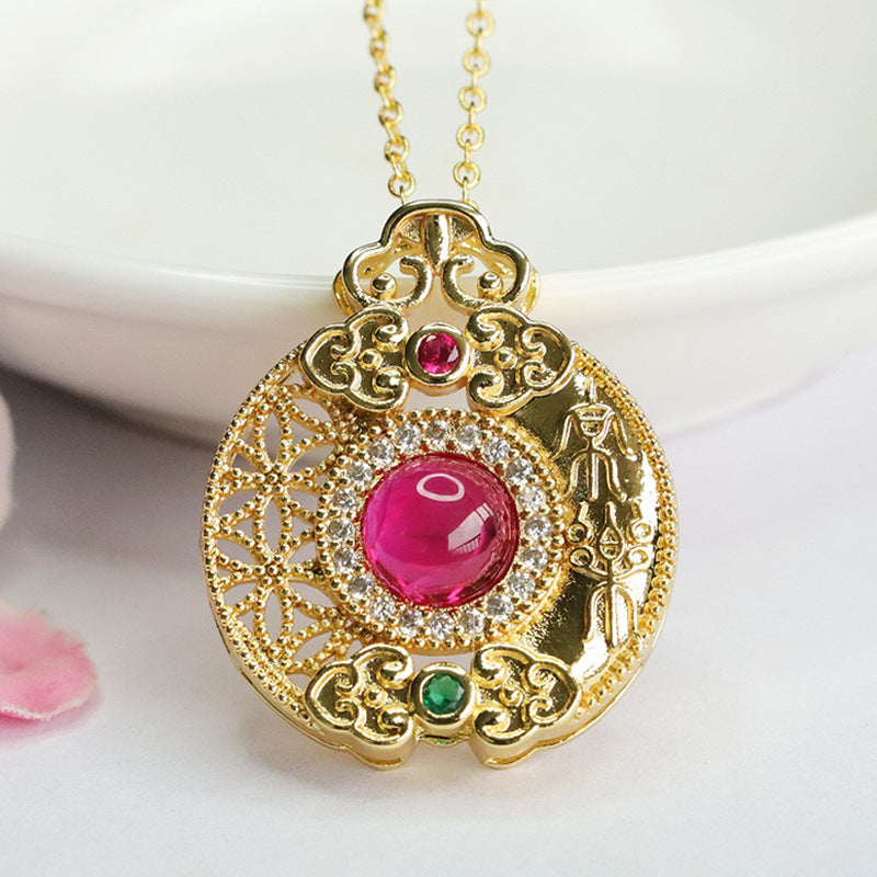 Lab-Grown Ruby Ruyi Joy Pendant — No Chain