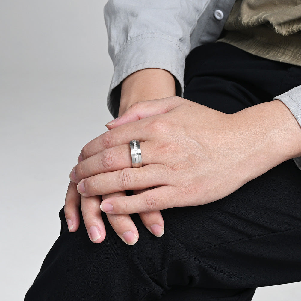 Planderful Titanium Steel Zircon Ring For Couples Matte Finish High End Fashion Jewelry