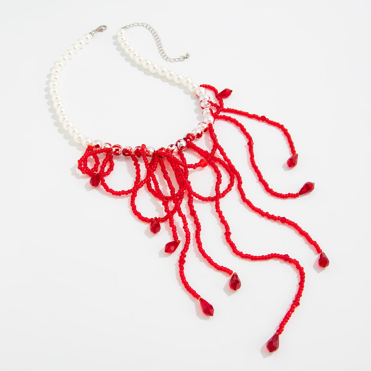 Gothic Beaded Blood-Drip Fringe Necklace