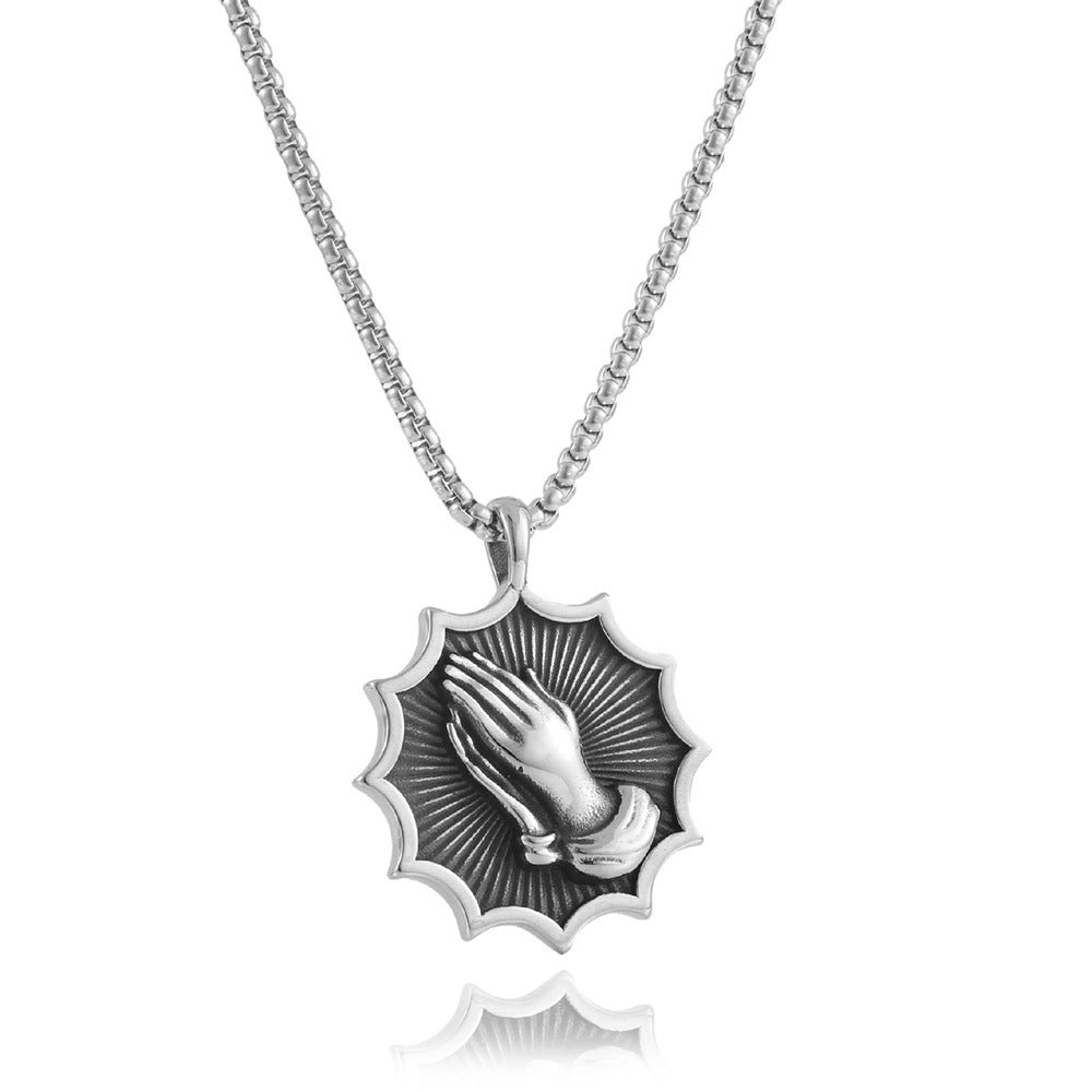 European And American Stainless Steel Two-Hand Pendant Necklace