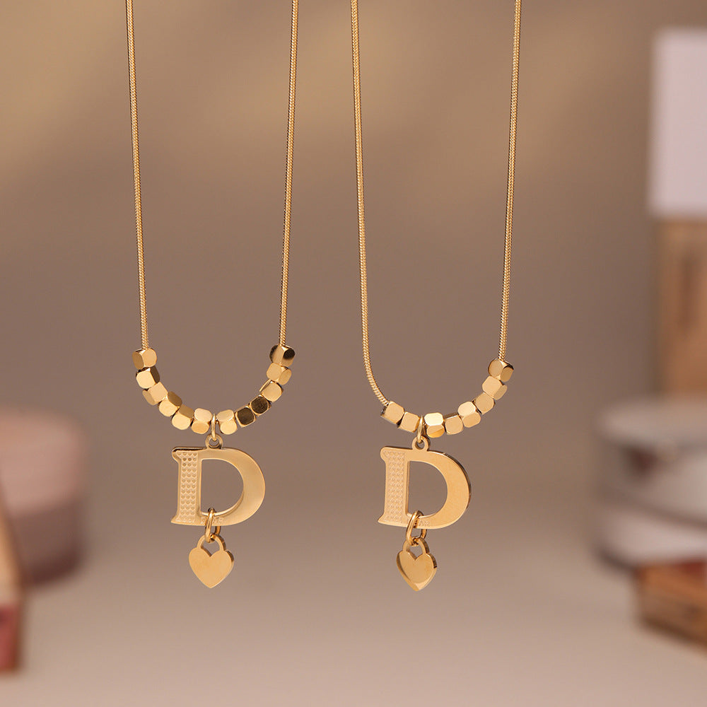 Planderful D Clavicle Necklace Stainless Steel Gold Plated