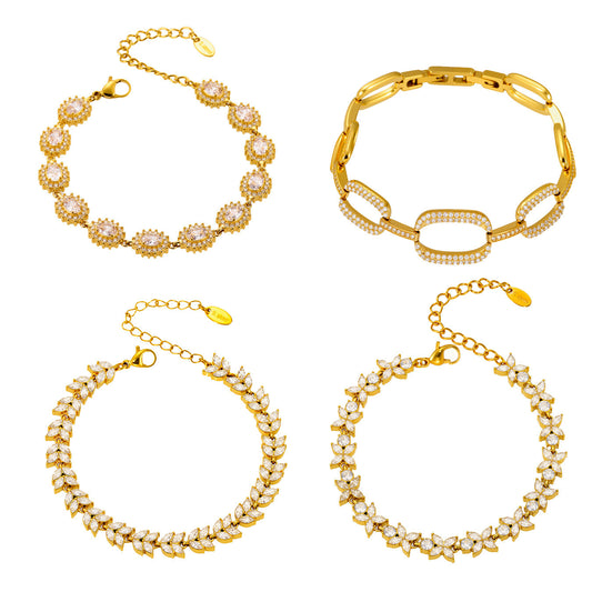 Planderful Everyday Zircon Four Leaf Stainless Bracelet Gift