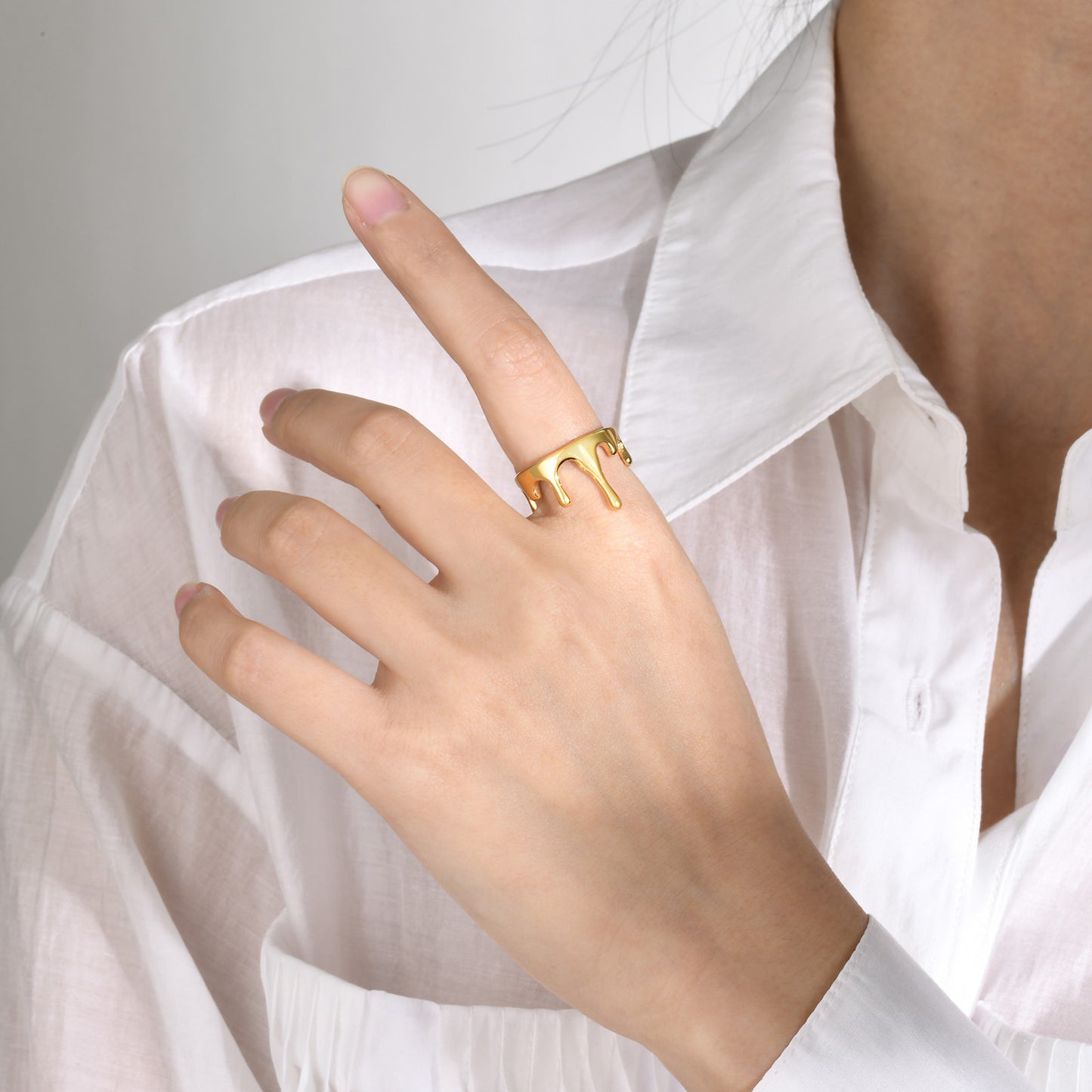 European And American Stainless Steel Ring Fashionable Women's Personalized Water Drop Lava Ring Accessories