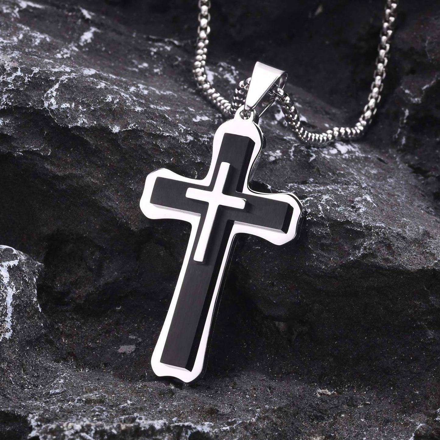 Necklaces Men's Triple Cross Pendant Necklace Stainless Steel Jewelry Wholesale