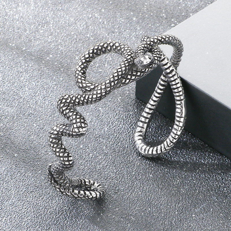 Dark Animal Lion Head Snake Head Opening C-Shaped Bracelet – Punk Style Old Winding