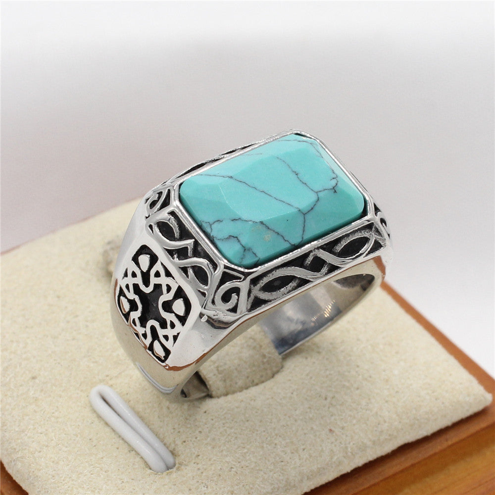 Planderful Titanium Steel Punk Ring With Green Zircon For Unisex Retro European American Style