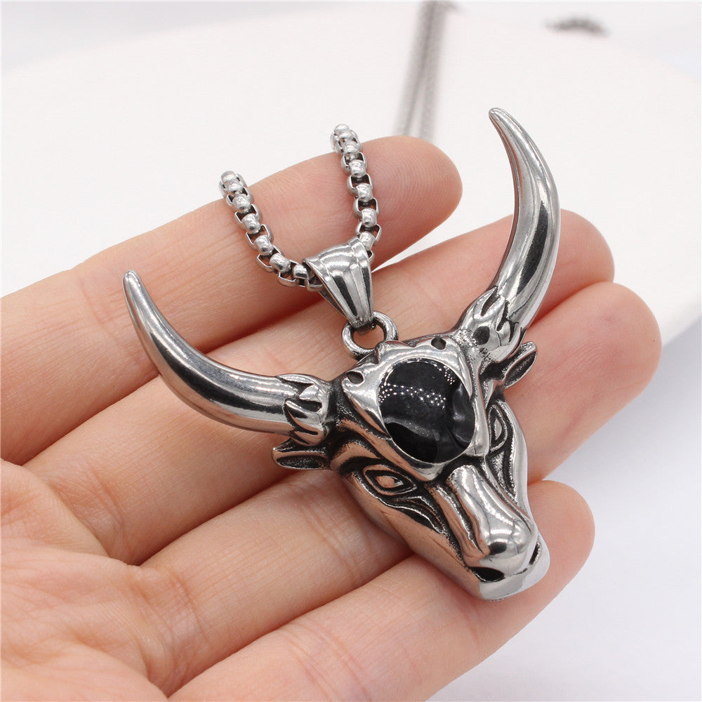 Planderful Premium Titanium Bull Head Pendant Unisex Retro Style Jewelry For Men And Women
