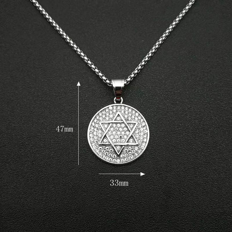 Stainless Steel Hexagram Star Of David Pendant Necklace With Full Zircon By Planderful For Hip Hop Style Fans