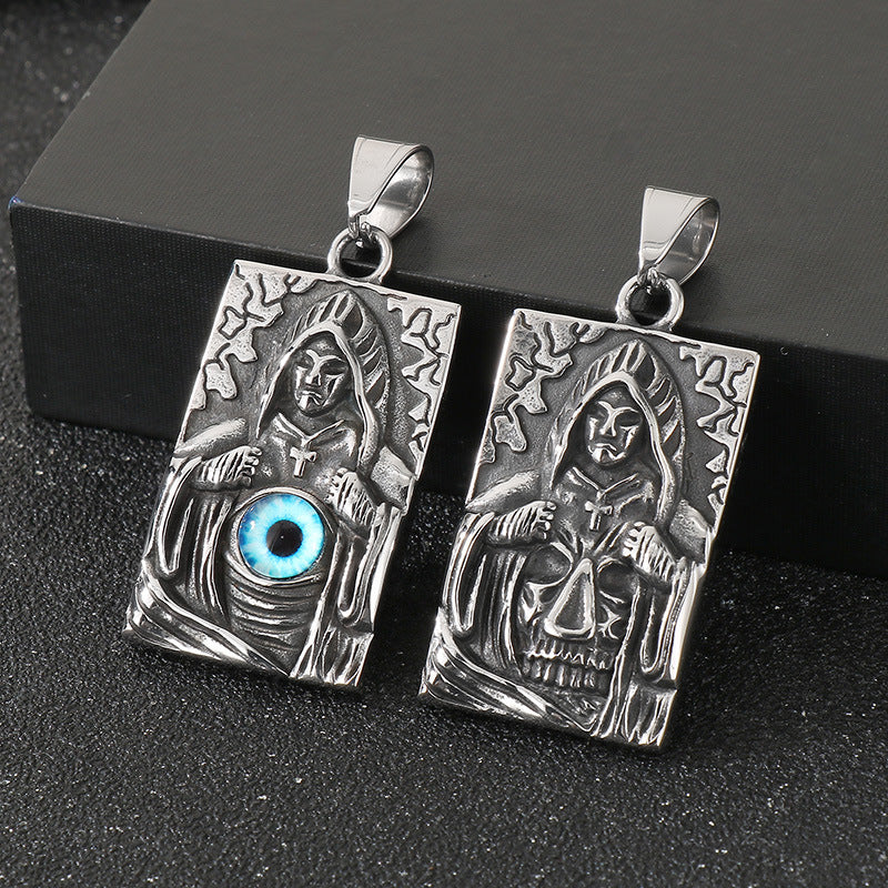Planderful Devil Eye Cross Reaper Pendant Titanium For Men