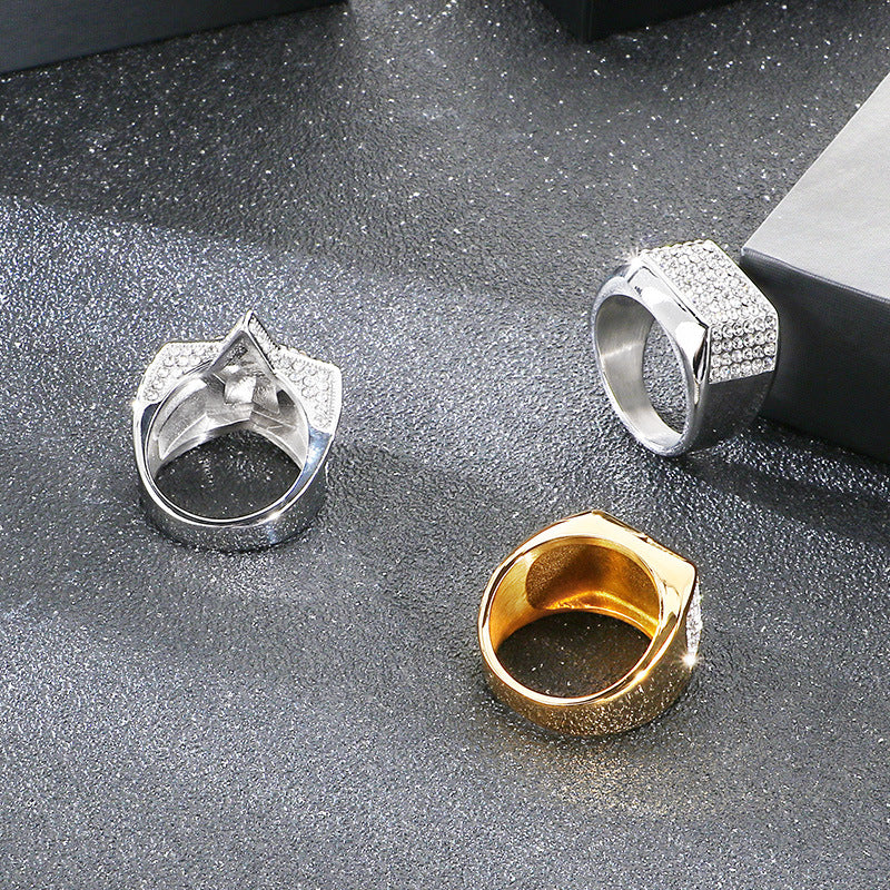 Hip-Hop Nightclub Wide Square Inlaid With Zircon Wrench Finger, Cool Zircon Pentagram Titanium Ring
