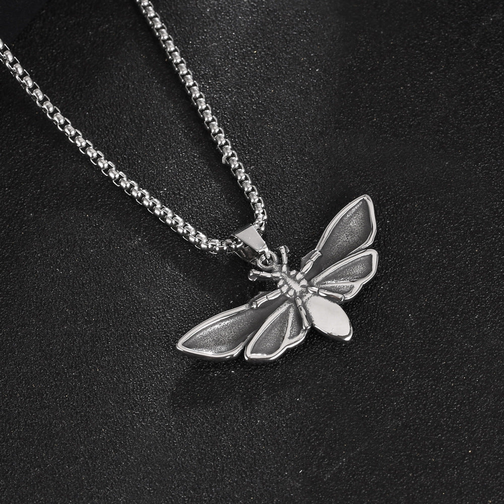 Skull Moth Titanium Steel Hip-Hop Necklace for Men - Trendy European and American Jewelry