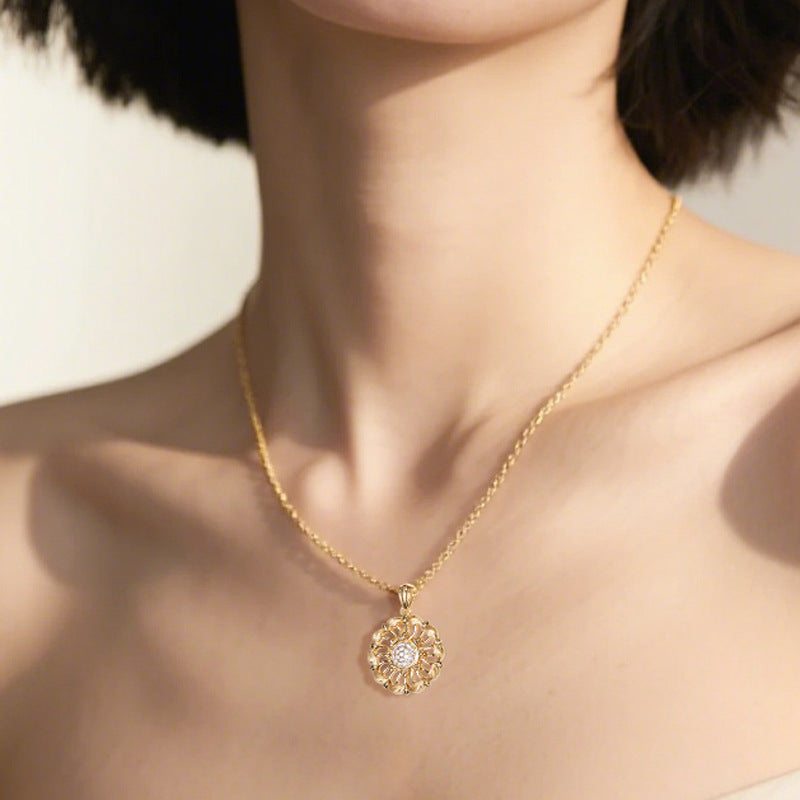 Planderful S925 Sterling Silver Necklace Hollow Zircon Embellishment Italian Retro Antique Style for Women