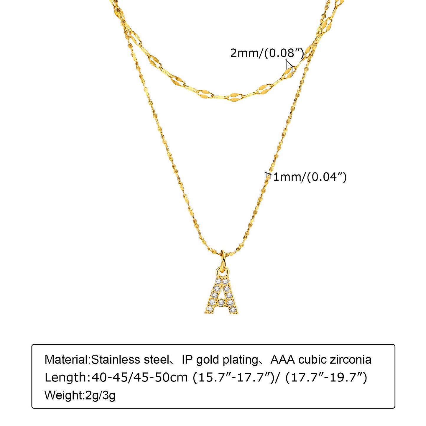 Stainless Steel 26-Letter Zircon Necklace Set for Summer Fashion