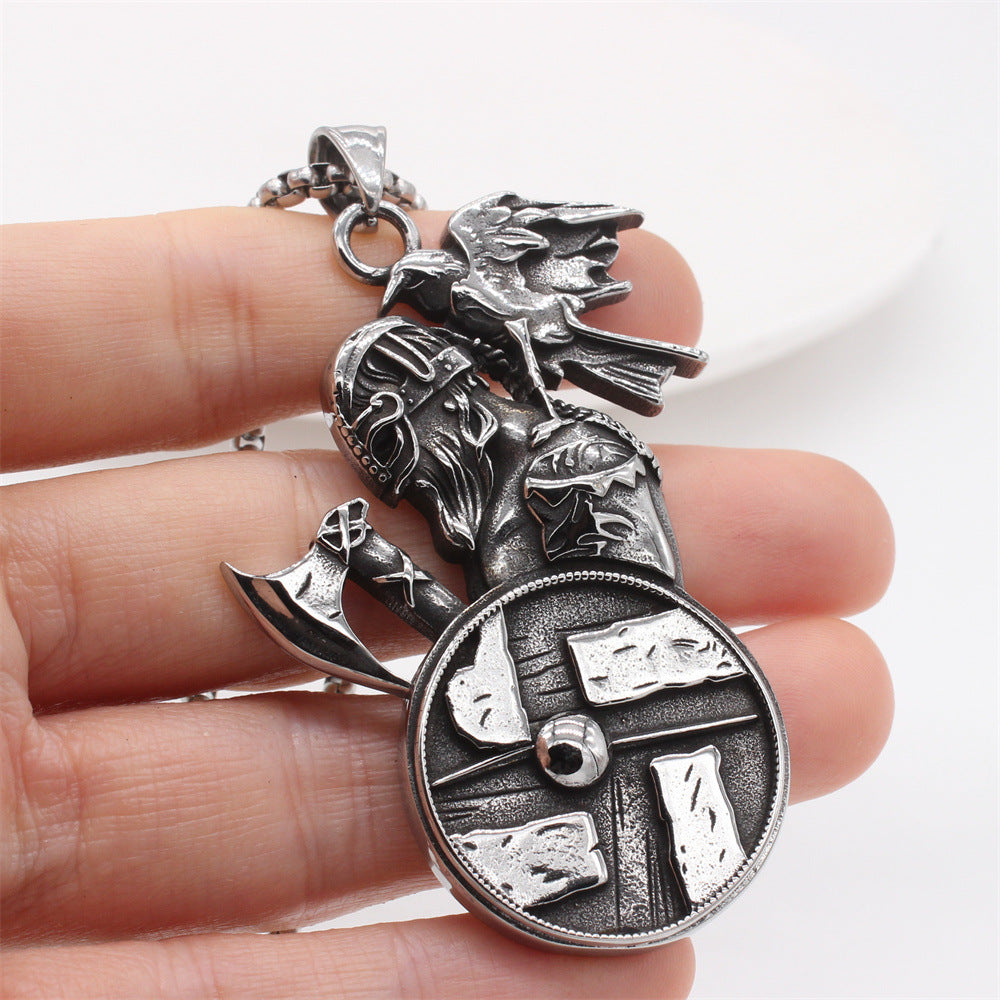 Planderful Norse Legacy – Retro Viking Axe Titanium Steel Pendant Necklace for Men