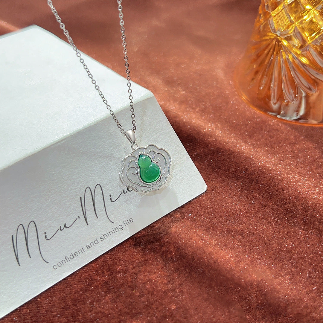 S925 Sterling Silver Ruyi Xiangyun Gourd Chalcedony Necklace