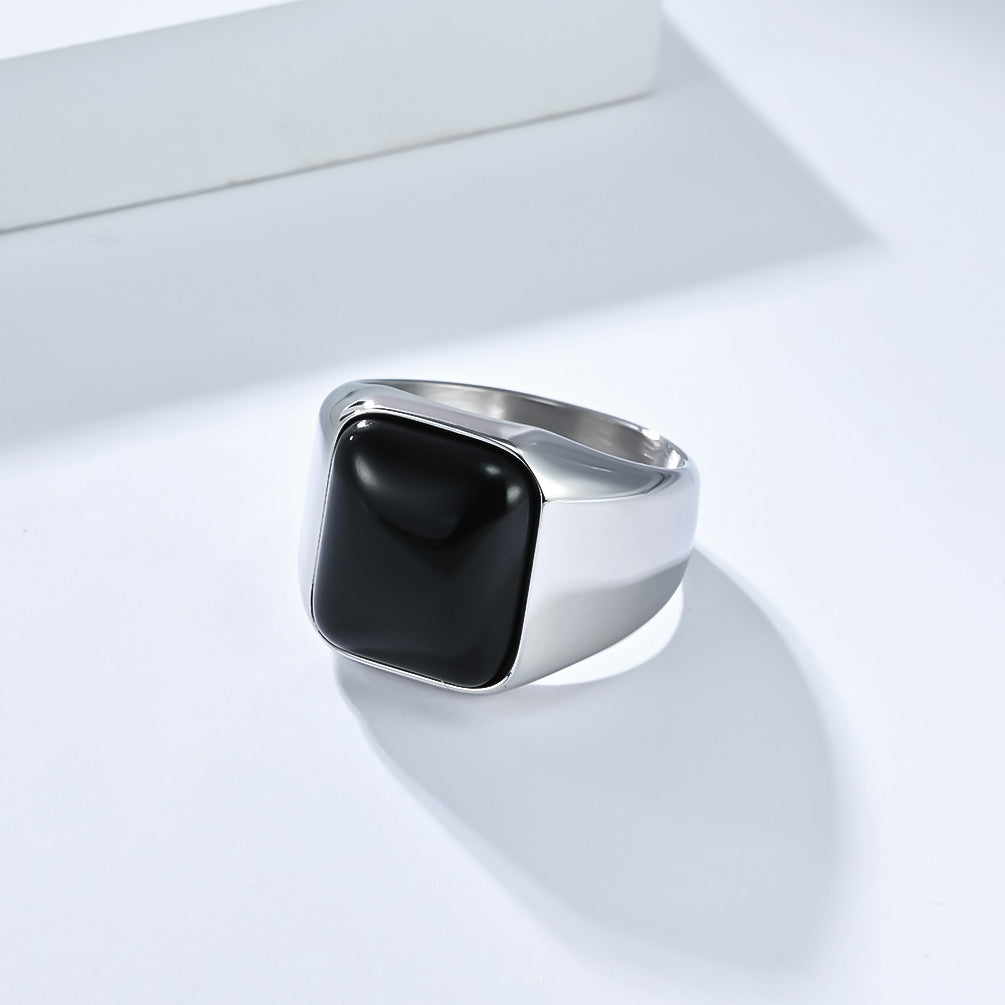 Planderful Men Tiger Eye Ring Natural Square Stone Stainless Steel Premium High End Jewelry