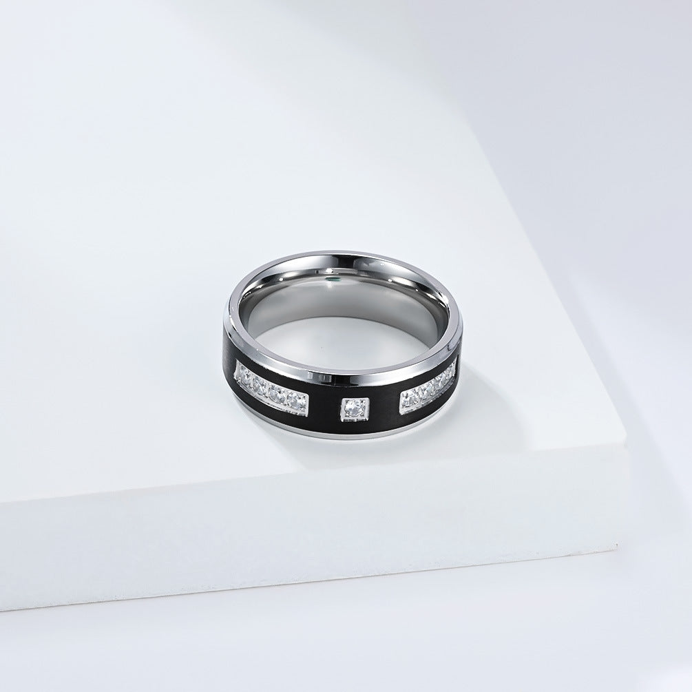 Stainless Steel Zircon Two-Color Ring Men's