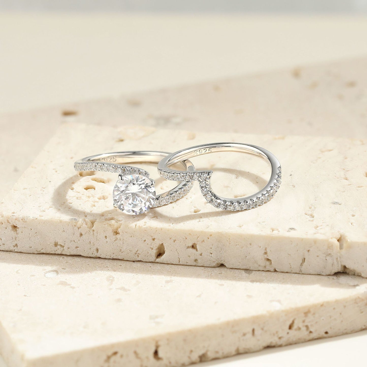 Planderful Sterling Silver Zircon Ring Set 7x7mm European American Style Elegant Gift for Her