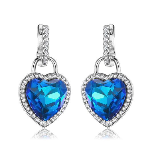 Heart Shap Blue Zircon Pendant Silver Drop Earrings