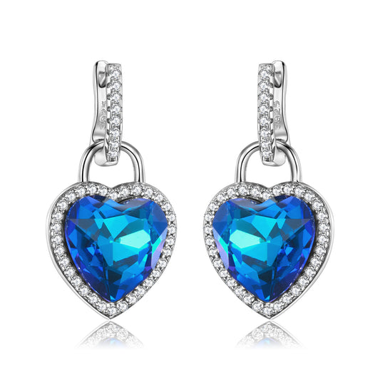Heart Shap Blue Zircon Pendant Silver Drop Earrings