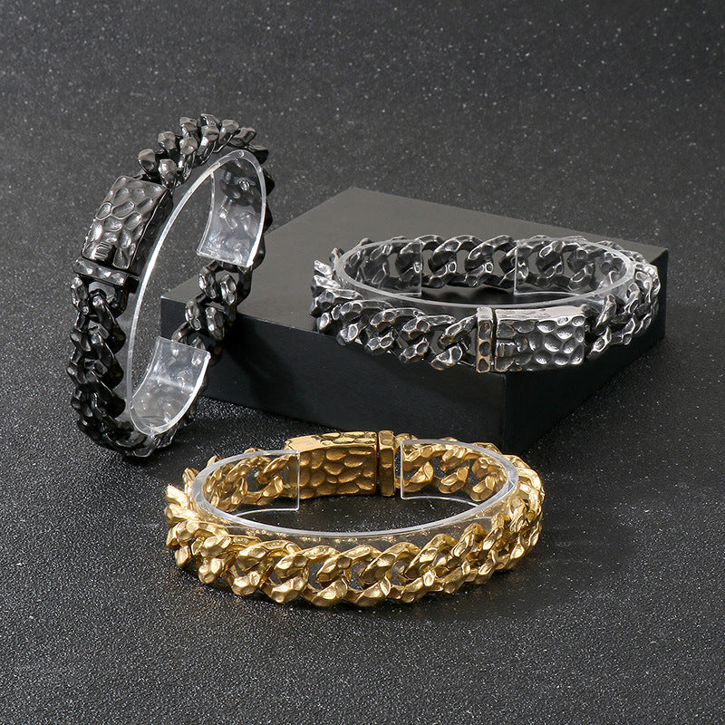 Planderful Beating Pattern Cuban Chain Men Bracelet