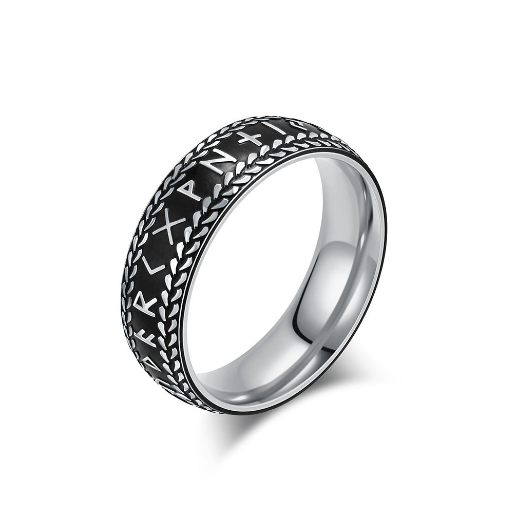Planderful Nordic Viking Ring For Men Stainless Steel Bold Retro Luhn Character Jewelry