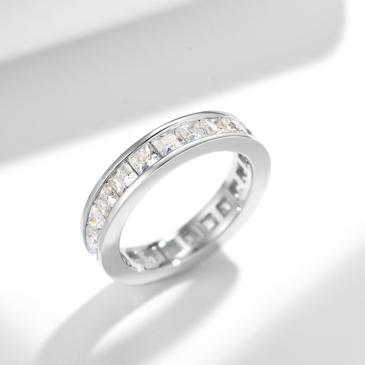 Planderful Shop Moissanite Sparkling Women's 3mm Princess Cut Eternity Ring Set Sterling Silver S925