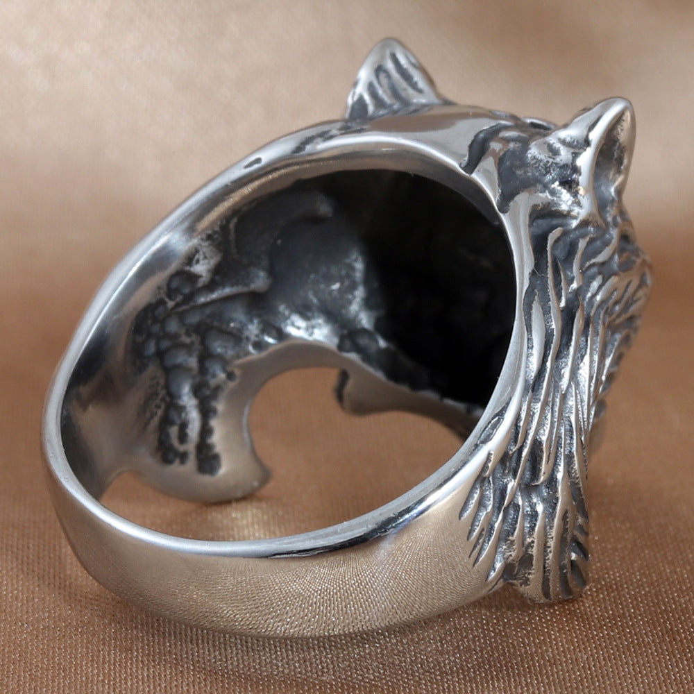 Titanium Steel Retro Wolf Ring for Men - Trendy Animal Jewelry Accessory