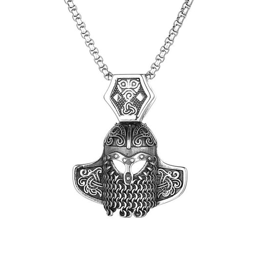 Nordic Viking Warrior Owl Helmet Pendant for Men in Titanium Steel