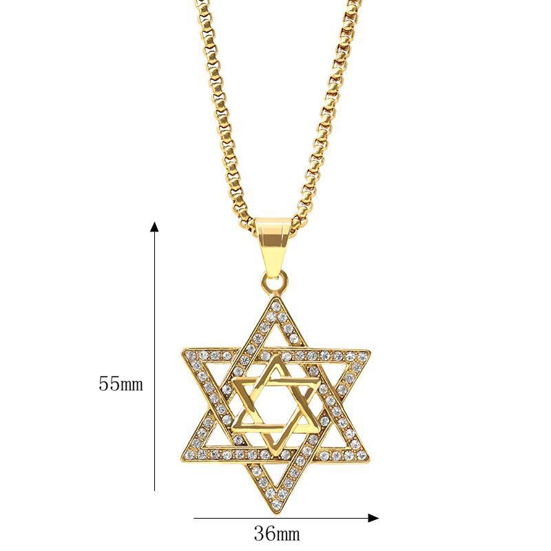Planderful Everyday Genie Hip Hop Pendant Titanium Steel Gold Plated Zircon Star Of David Hexagram Necklace For Men