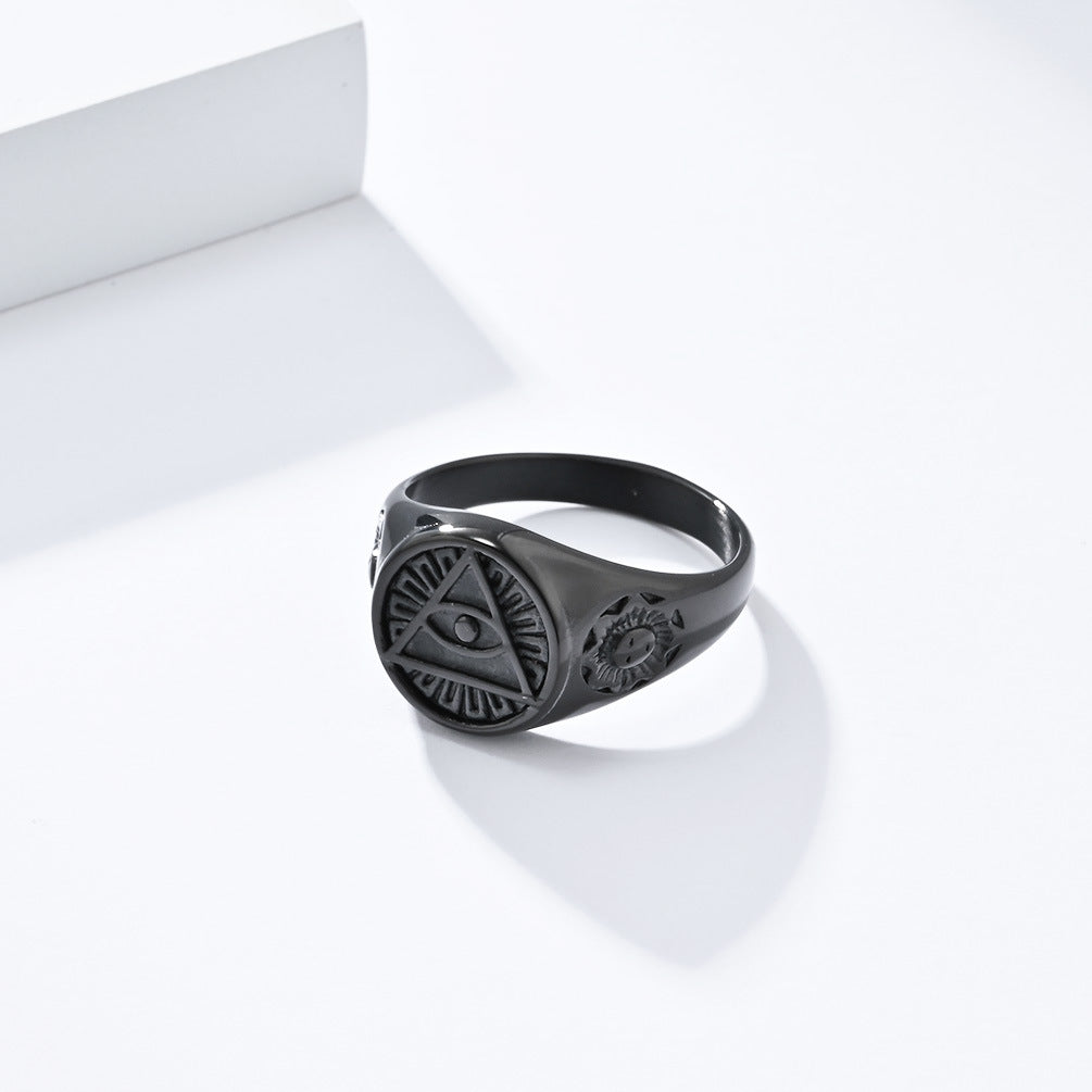 Planderful Titanium Steel Devil Eye Triangle Ring For Men Punk Horus Eye Jewelry Durable