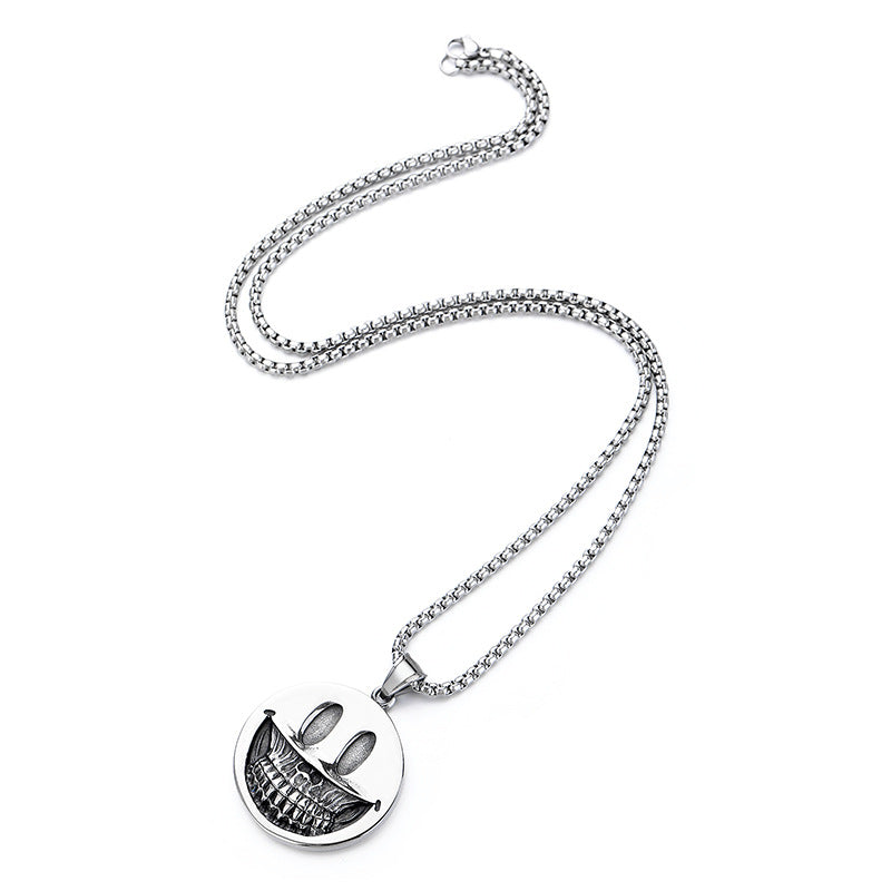 Steel Necklace – Statement Skull Smile Pendant For Men