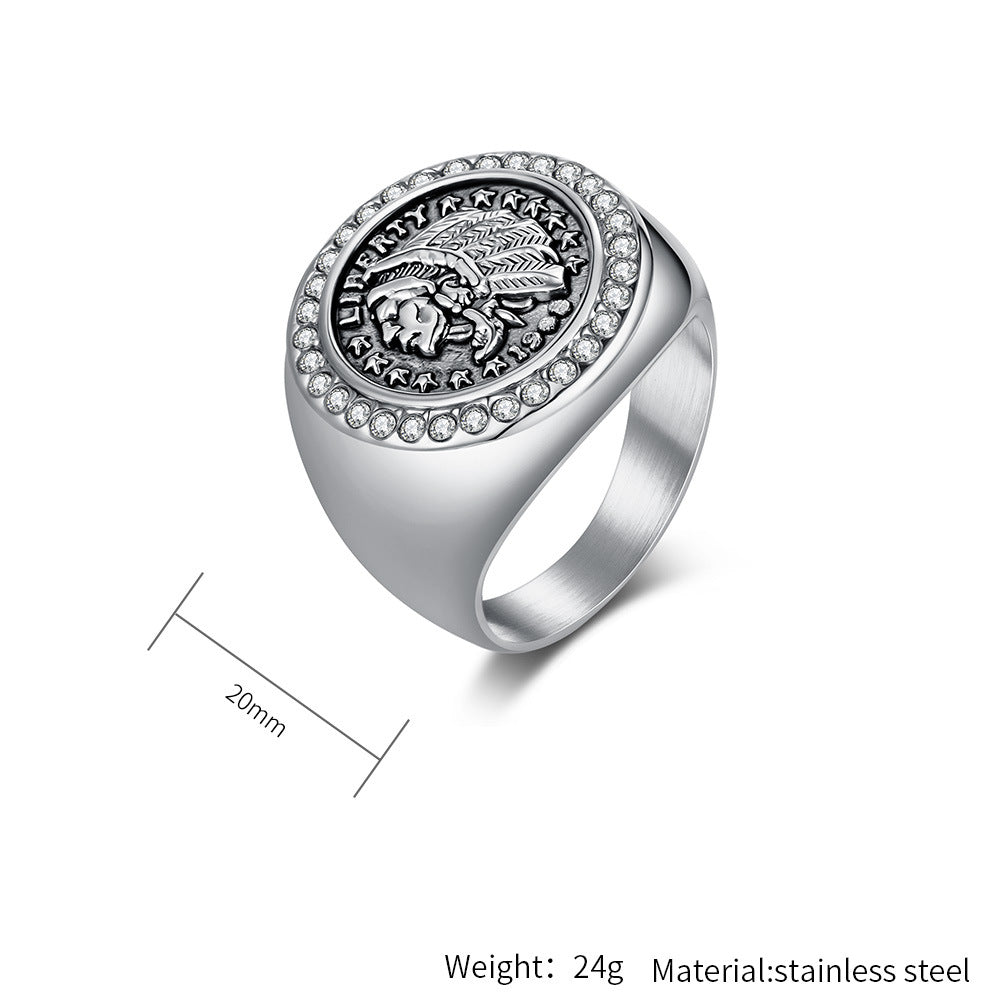 Planderful Personalized Zircon Inlaid Stainless Steel Ring For Men Modern Fashion Hand Jewelry