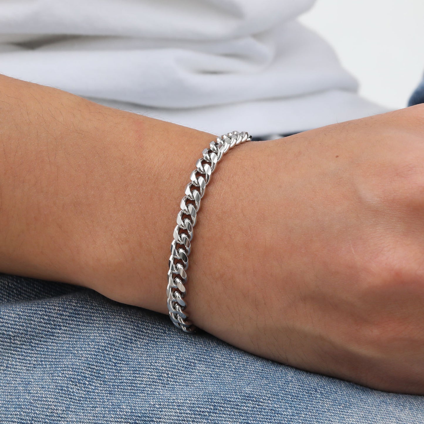 European And American Punk Stainless Steel Cuban Chain Bracelet Vintage Grey Men's Jewelry For Men